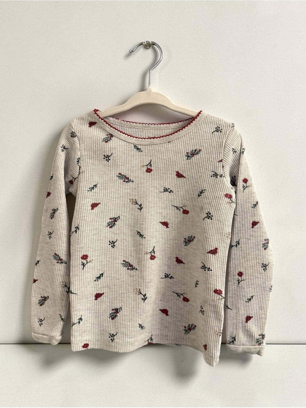 Girls' Cream Floral Long-Sleeve Pajama Set